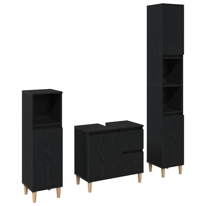 Badkamermeubelset 3 pcs Zwart Eiken Geperst Hout en Metaal