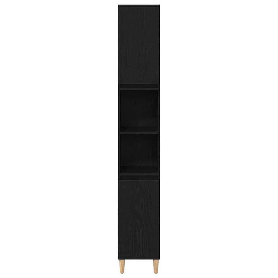 Badkamermeubelset 3 pcs Zwart Eiken Geperst Hout en Metaal