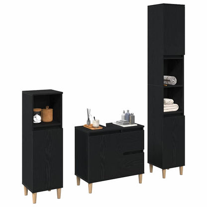 Badkamermeubelset 3 pcs Zwart Eiken Geperst Hout en Metaal