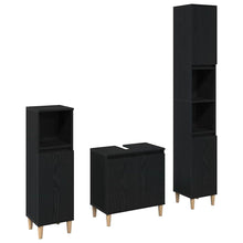 Badkamermeubelset 3 pcs Zwart Eiken Geperst Hout en Metaal