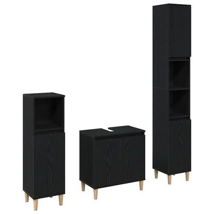 Badkamermeubelset 3 pcs Zwart Eiken Geperst Hout en Metaal