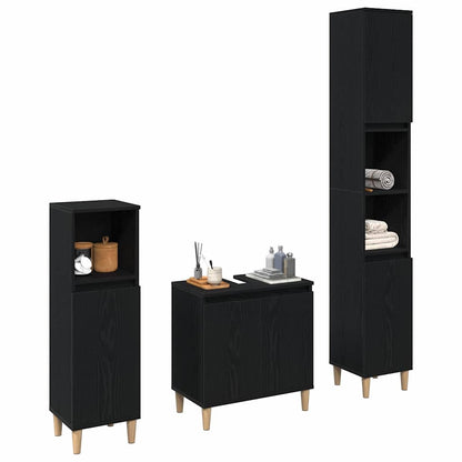 Badkamermeubelset 3 pcs Zwart Eiken Geperst Hout en Metaal
