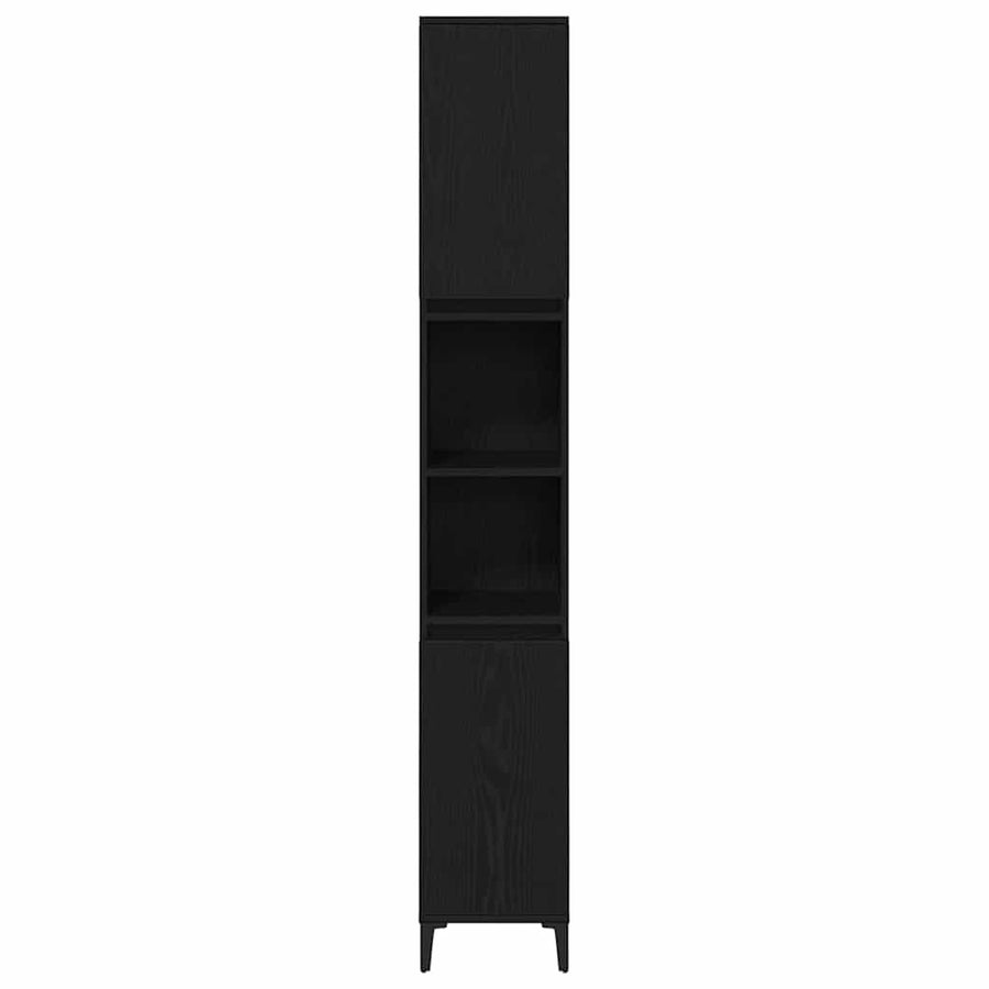 Badkamermeubelset 3 pcs Zwart Eiken Geperst Hout en Metaal