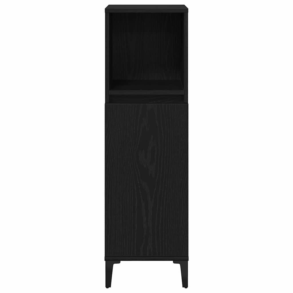 Badkamermeubelset 3 pcs Zwart Eiken Geperst Hout en Metaal