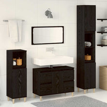 Badkamermeubelset 3 pcs Zwart Eiken Geperst Hout en Metaal