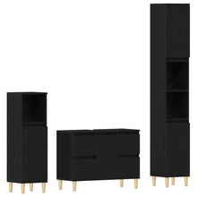 Badkamermeubelset 3 pcs Zwart Eiken Geperst Hout en Metaal