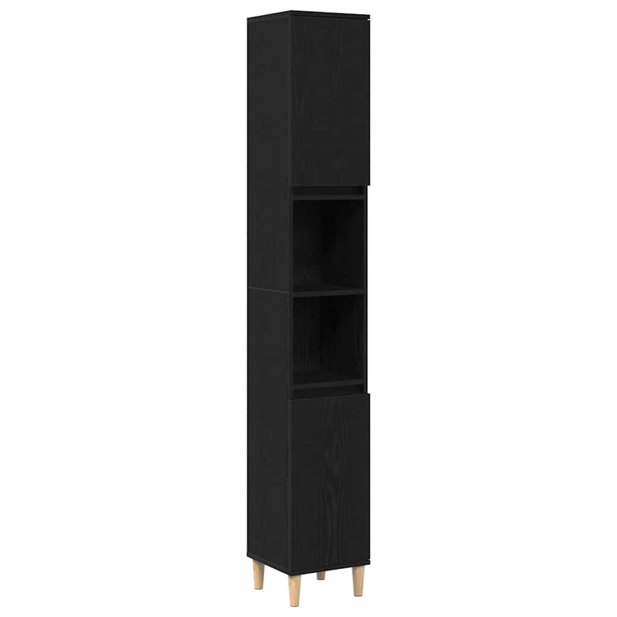 Badkamermeubelset 3 pcs Zwart Eiken Geperst Hout en Metaal