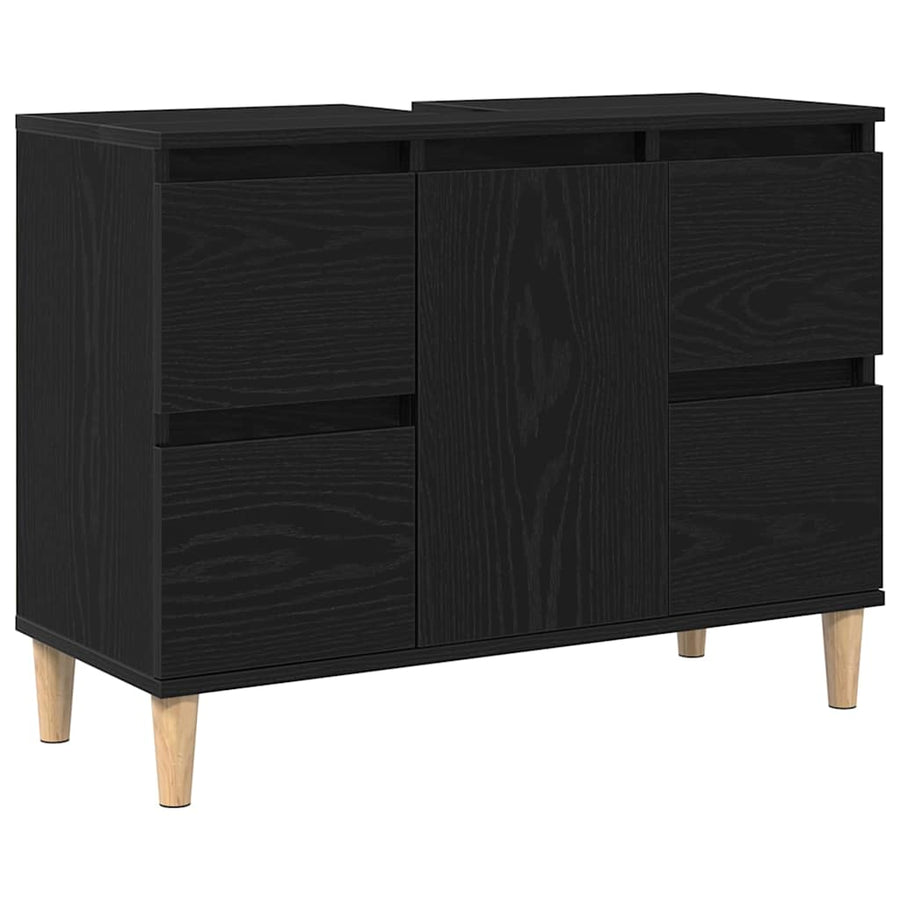 Badkamermeubelset 3 pcs Zwart Eiken Geperst Hout en Metaal