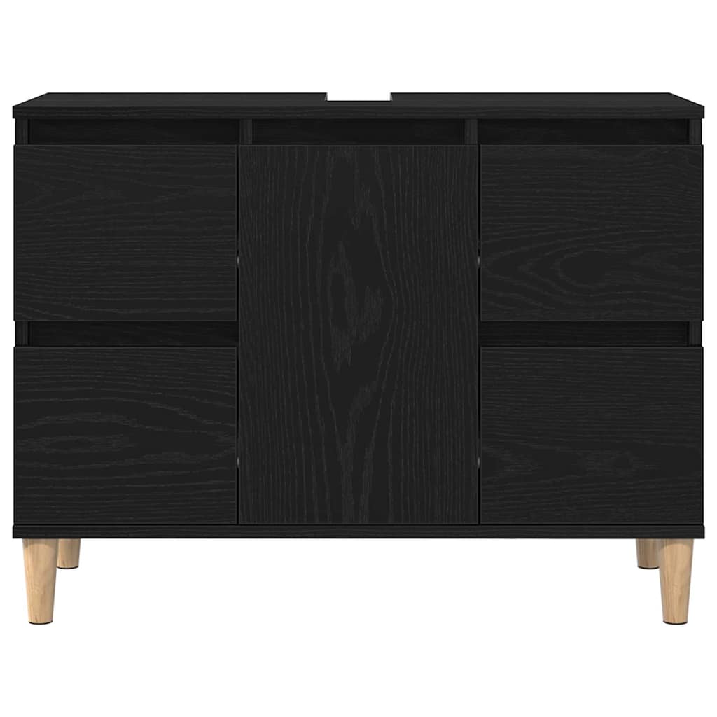 Badkamermeubelset 3 pcs Zwart Eiken Geperst Hout en Metaal