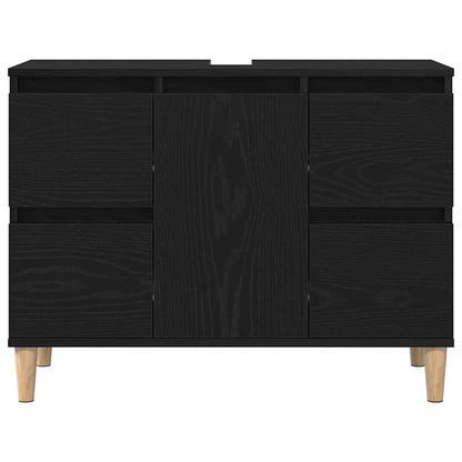 Badkamermeubelset 3 pcs Zwart Eiken Geperst Hout en Metaal
