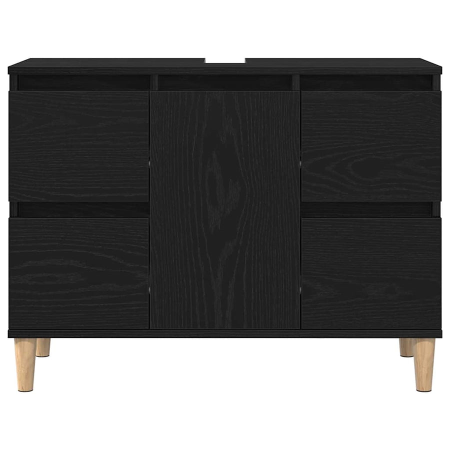 Badkamermeubelset 3 pcs Zwart Eiken Geperst Hout en Metaal