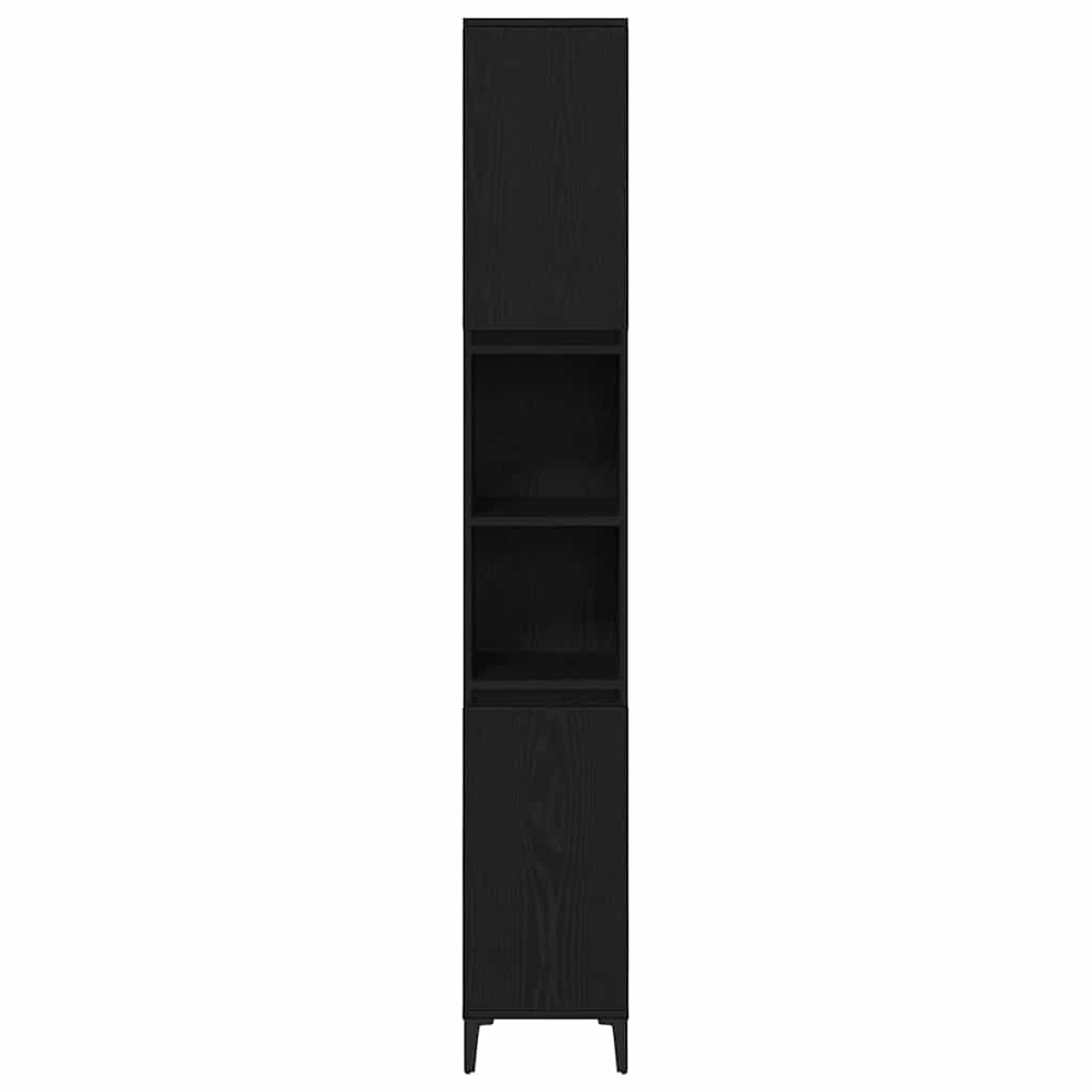 Badkamermeubelset 3 pcs Zwart Eiken Geperst Hout en Metaal