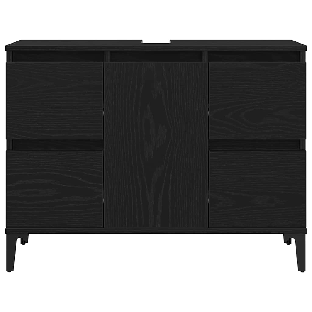 Badkamermeubelset 3 pcs Zwart Eiken Geperst Hout en Metaal