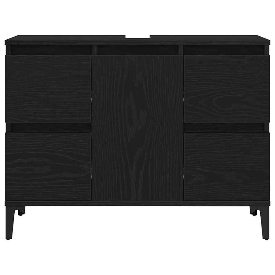 Badkamermeubelset 3 pcs Zwart Eiken Geperst Hout en Metaal
