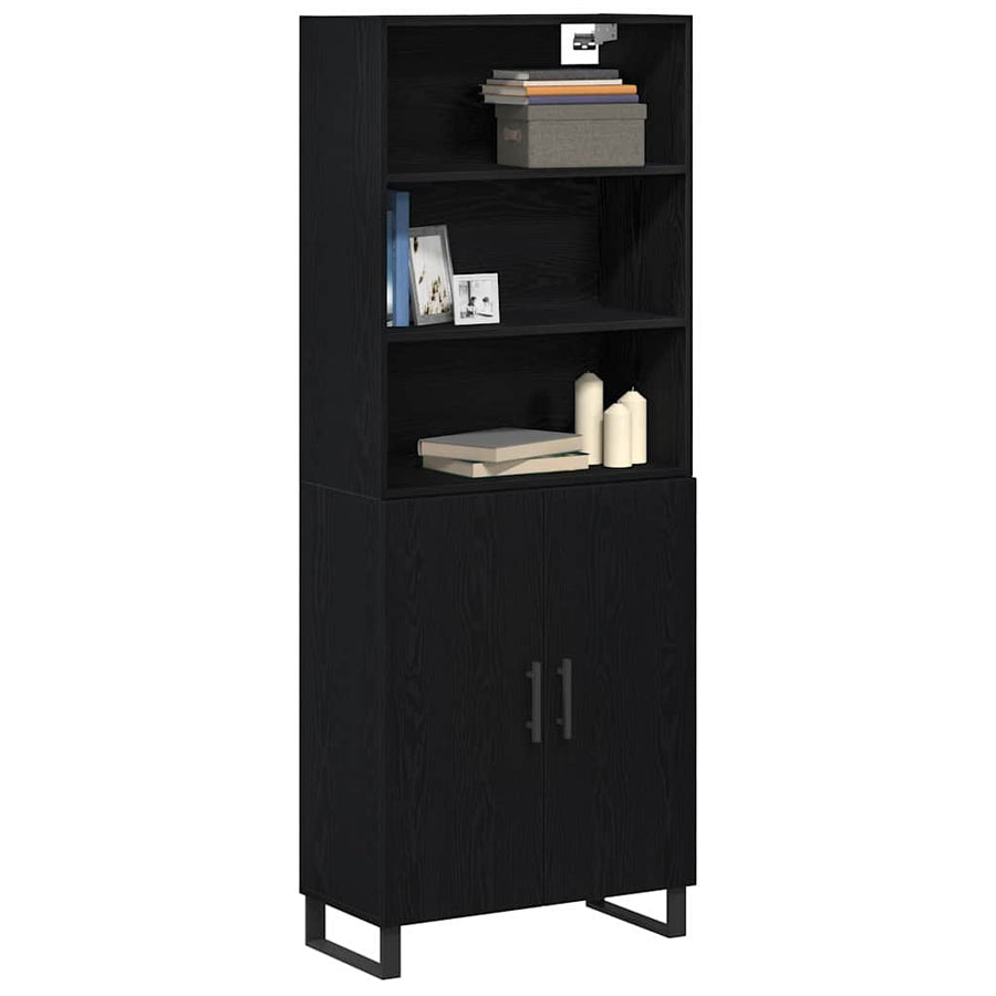 Hoge kast 2 pcs Zwart Eiken Bewerkt hout