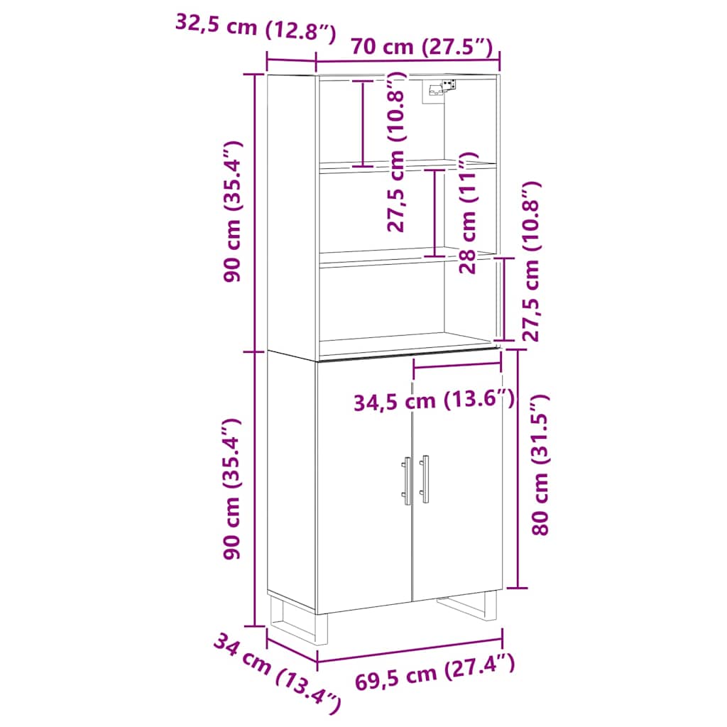 Hoge kast 2 pcs Zwart Eiken Bewerkt hout