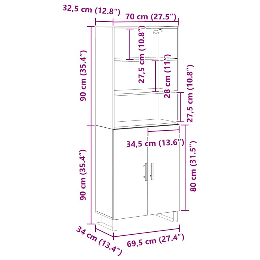 Hoge kast 2 pcs Zwart Eiken Bewerkt hout