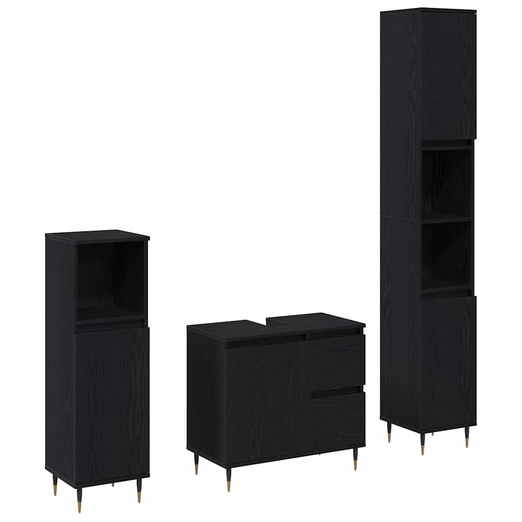 Badkamermeubelset met lade 3 pcs Zwart Eiken 30 x 30 x 190 cm