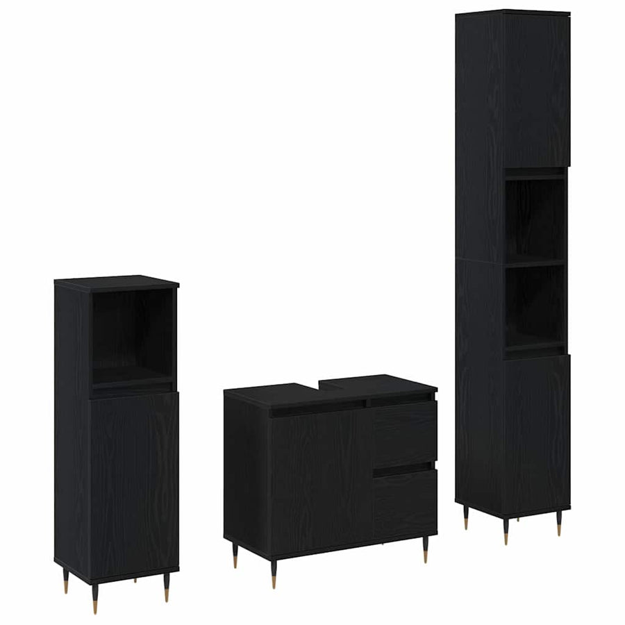 Badkamermeubelset met lade 3 pcs Zwart Eiken 30 x 30 x 190 cm