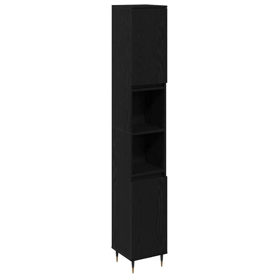 Badkamermeubelset met lade 3 pcs Zwart Eiken 30 x 30 x 190 cm
