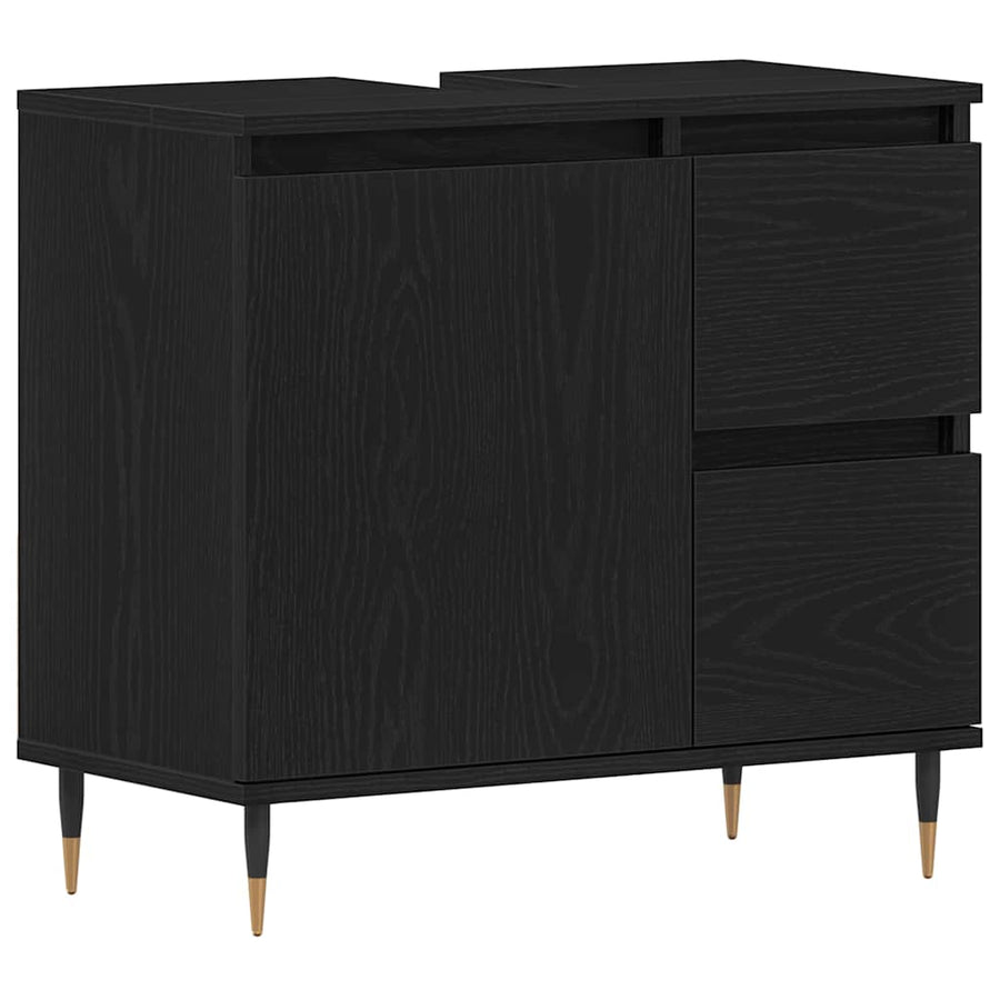 Badkamermeubelset met lade 3 pcs Zwart Eiken 30 x 30 x 190 cm