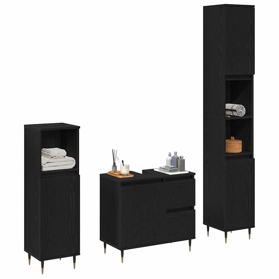 Badkamermeubelset met lade 3 pcs Zwart Eiken 30 x 30 x 190 cm