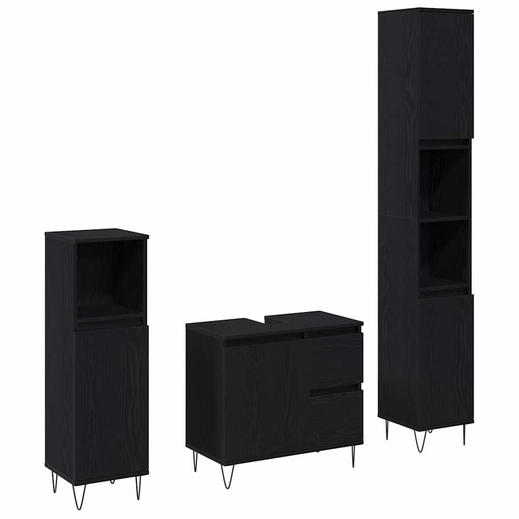 Badkamermeubelset met lade 3 pcs Zwart Eiken 30 x 30 x 190 cm