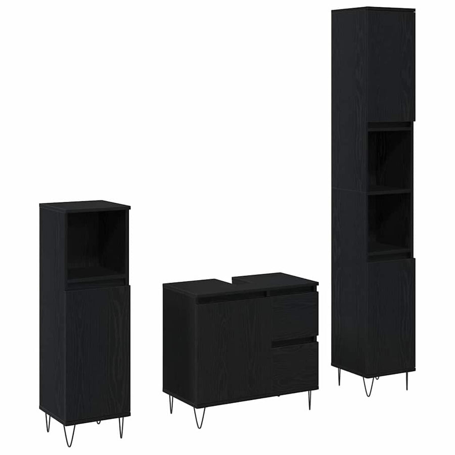 Badkamermeubelset 3 st Zwart Eiken 30 x 30 x 190 cm