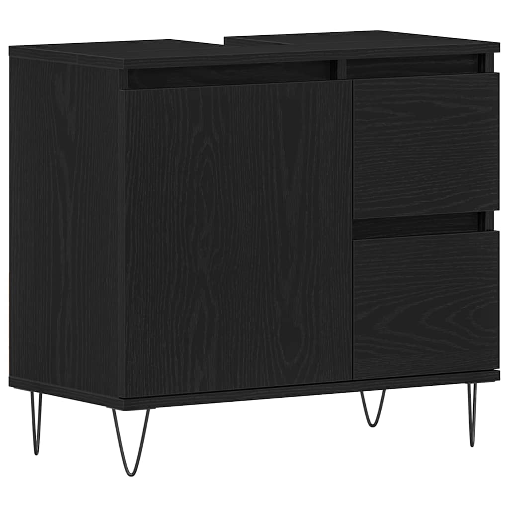 Badkamermeubelset met lade 3 pcs Zwart Eiken 30 x 30 x 190 cm