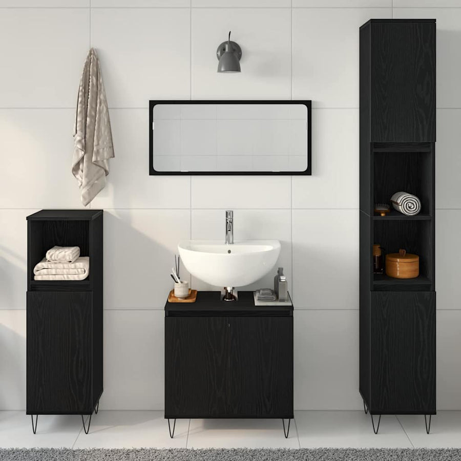 Badkamermeubelset met opslag 3 pcs Zwart Eiken 30 x 30 x 190 cm