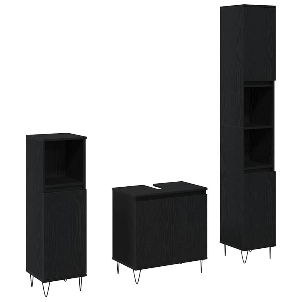 Badkamermeubelset met opslag 3 pcs Zwart Eiken 30 x 30 x 190 cm