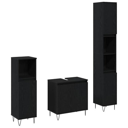 Badkamermeubelset met opslag 3 pcs Zwart Eiken 30 x 30 x 190 cm