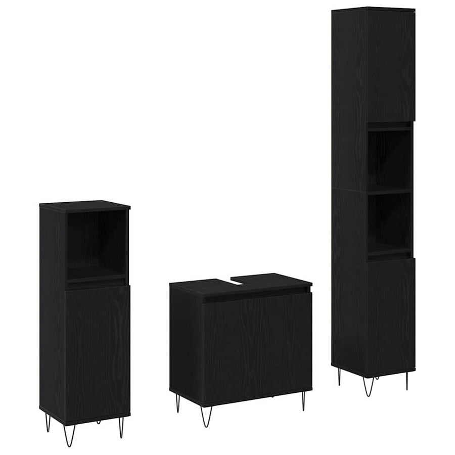 Badkamermeubelset met opslag 3 pcs Zwart Eiken 30 x 30 x 190 cm
