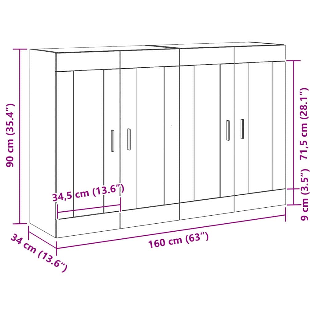 Wandkast 2 pcs Artisan Eiken 69,5 x 34 x 90 cm Bewerkt hout