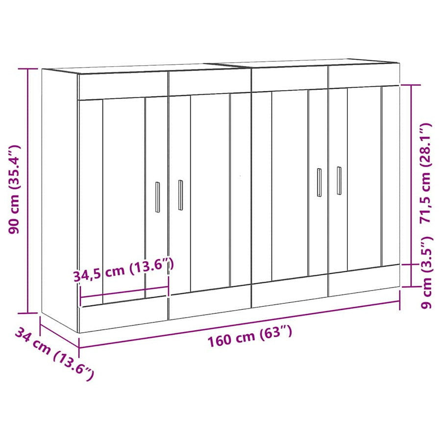 Wandkast 2 pcs Artisan Eiken 69,5 x 34 x 90 cm Bewerkt hout