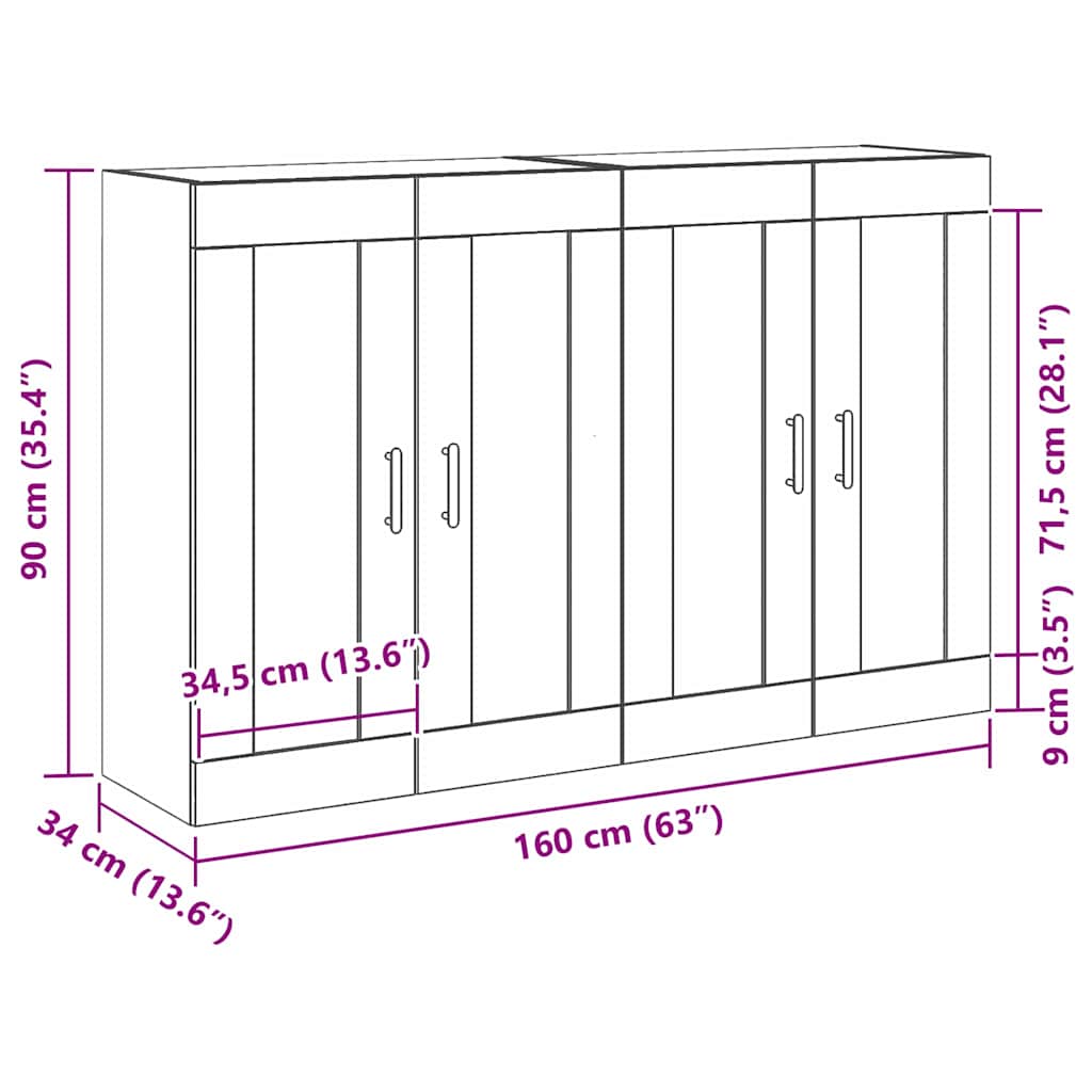 Wandkast 2 pcs Zwart Eiken 69,5 x 34 x 90 cm Bewerkt hout
