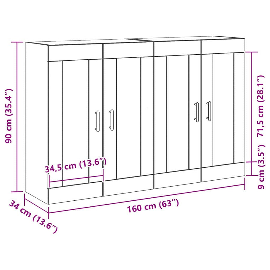 Wandkast 2 pcs Zwart Eiken 69,5 x 34 x 90 cm Bewerkt hout