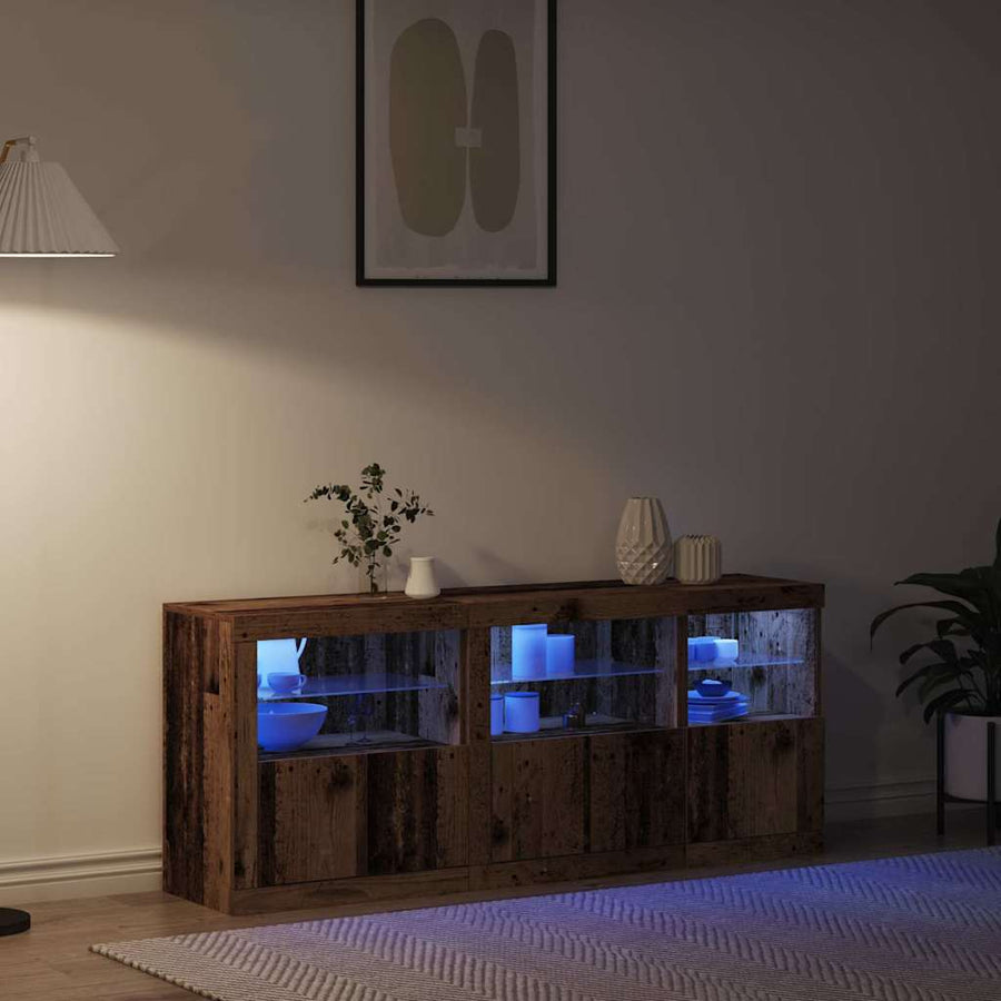 LED Sideboard Oudhout 162 x 37 x 67 cm Bewerkt hout