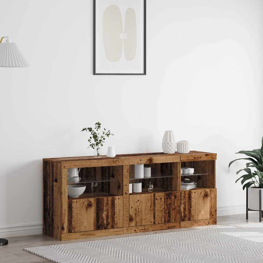 LED Sideboard Oudhout 162 x 37 x 67 cm Bewerkt hout