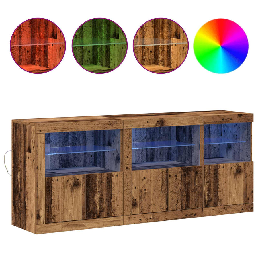 LED Sideboard Oudhout 162 x 37 x 67 cm Bewerkt hout
