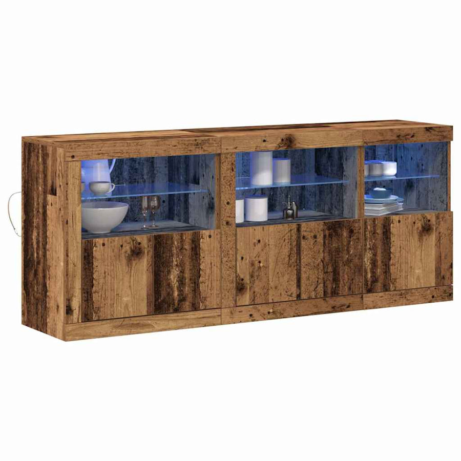 LED Sideboard Oudhout 162 x 37 x 67 cm Bewerkt hout