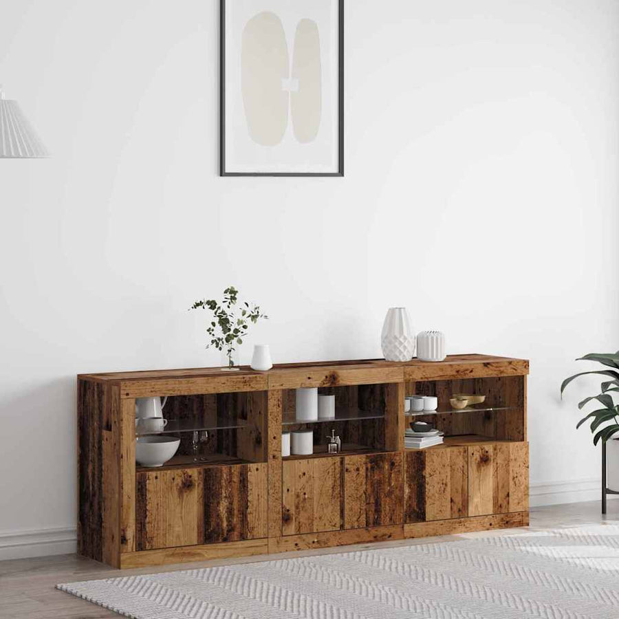 LED Sideboard Oud Hout 181 x 37 x 67 cm Bewerkt hout