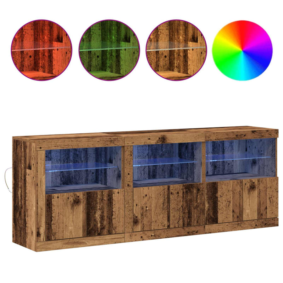 LED Sideboard Oud Hout 181 x 37 x 67 cm Bewerkt hout