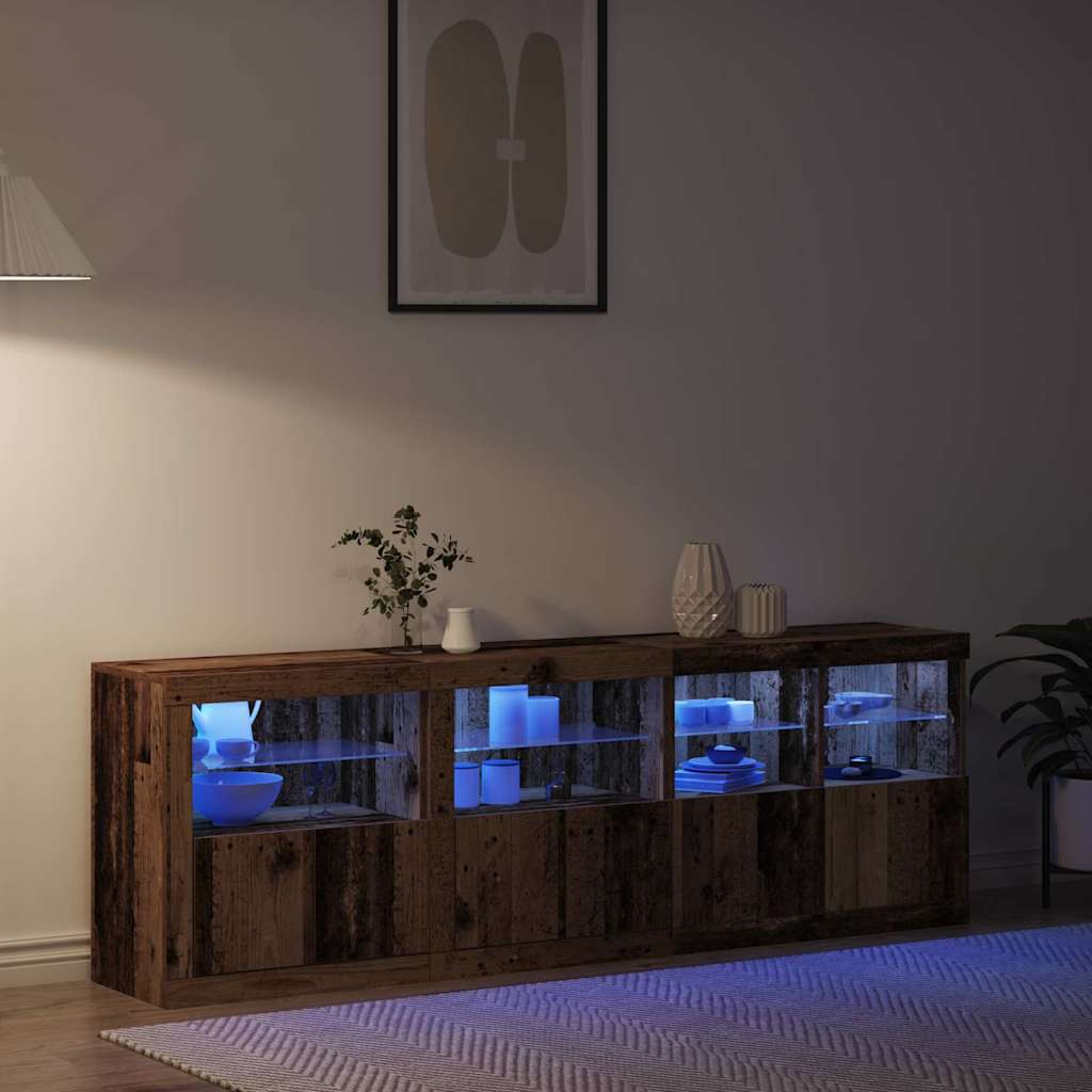 LED Sideboard Oudhout 202 x 37 x 67 cm Bewerkt hout