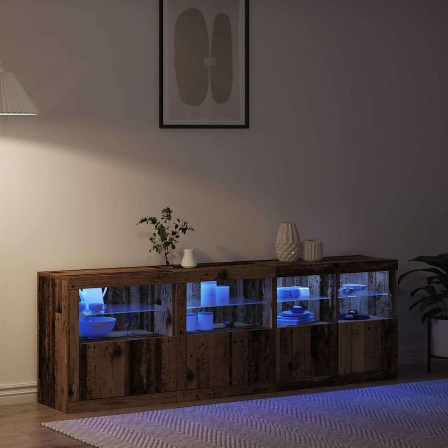 LED Sideboard Oudhout 202 x 37 x 67 cm Bewerkt hout