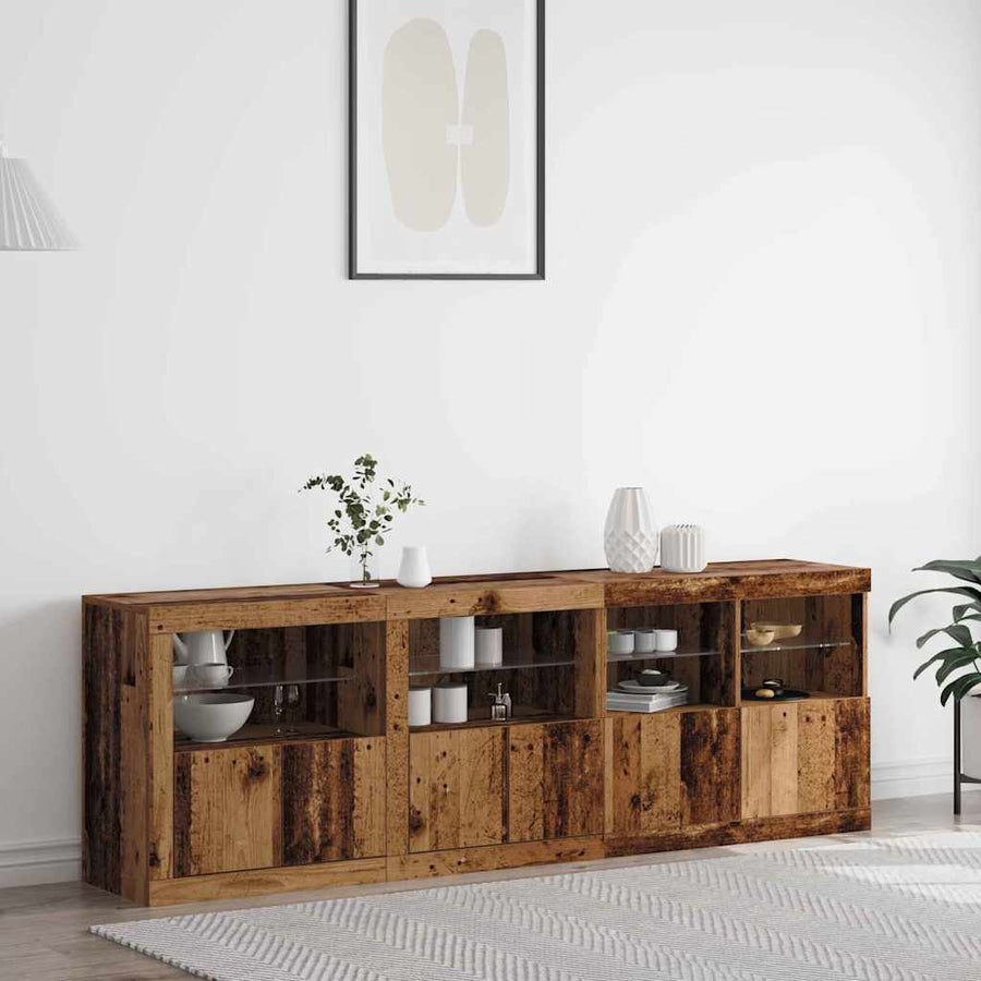 LED Sideboard Oudhout 202 x 37 x 67 cm Bewerkt hout