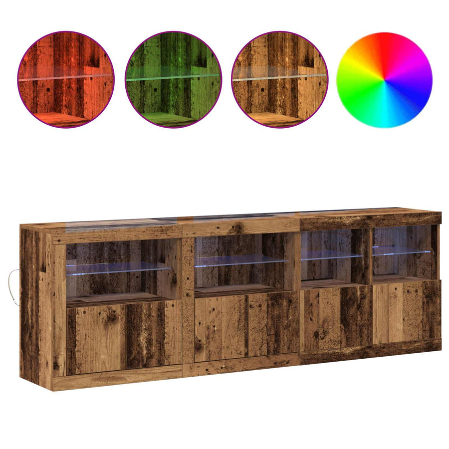 LED Sideboard Oudhout 202 x 37 x 67 cm Bewerkt hout