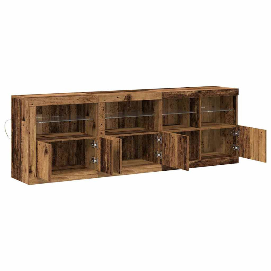 LED Sideboard Oudhout 202 x 37 x 67 cm Bewerkt hout