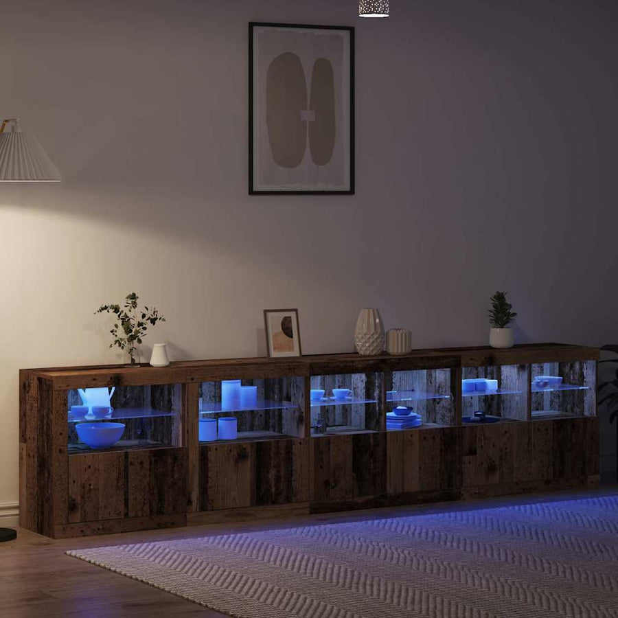 LED Sideboard Oudhout 283 x 37 x 67 cm Bewerkt hout