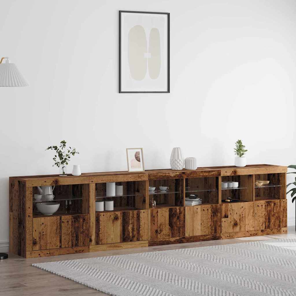 LED Sideboard Oudhout 283 x 37 x 67 cm Bewerkt hout